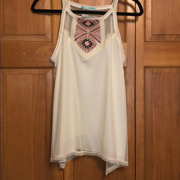cream/mesh high neck tank with brown/pink design - Picture 1 of 2